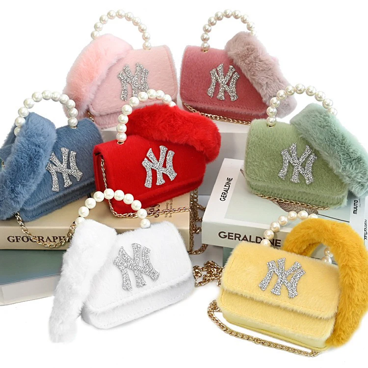 

2021 women's bag spring models with hair band Amazon hot sale fashion pearl portable diagonal shoulder bag, White, yellow, red, blue, light green, dark pink, light pink