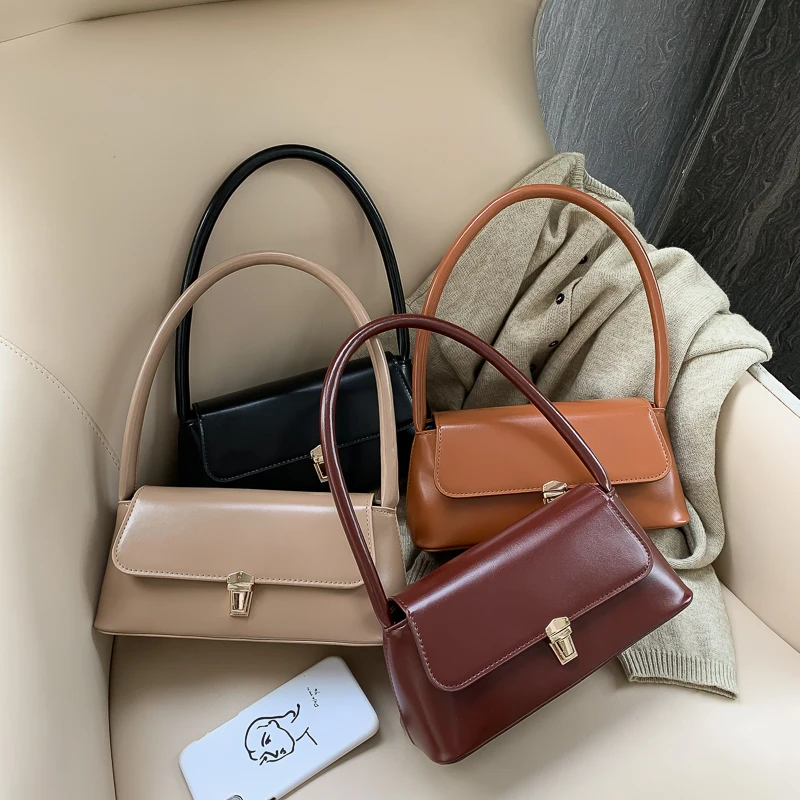 

Women Shoulder Bag Solid Color PU Leather Handbags Small Elegant Totes Luxury