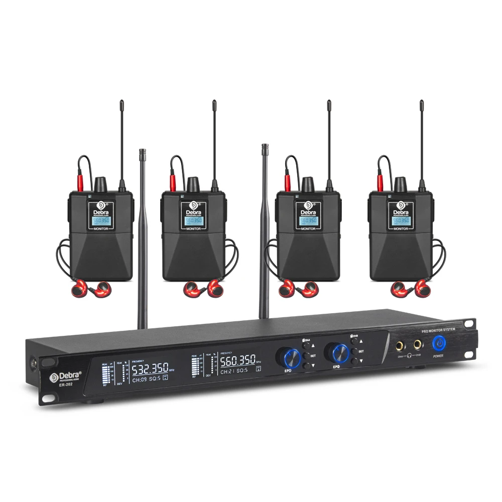 

Debra Audio Professional In Ear Monitor Wireless System ER-202 Dual Channel Monitoring 300ft Range for Stage Performance