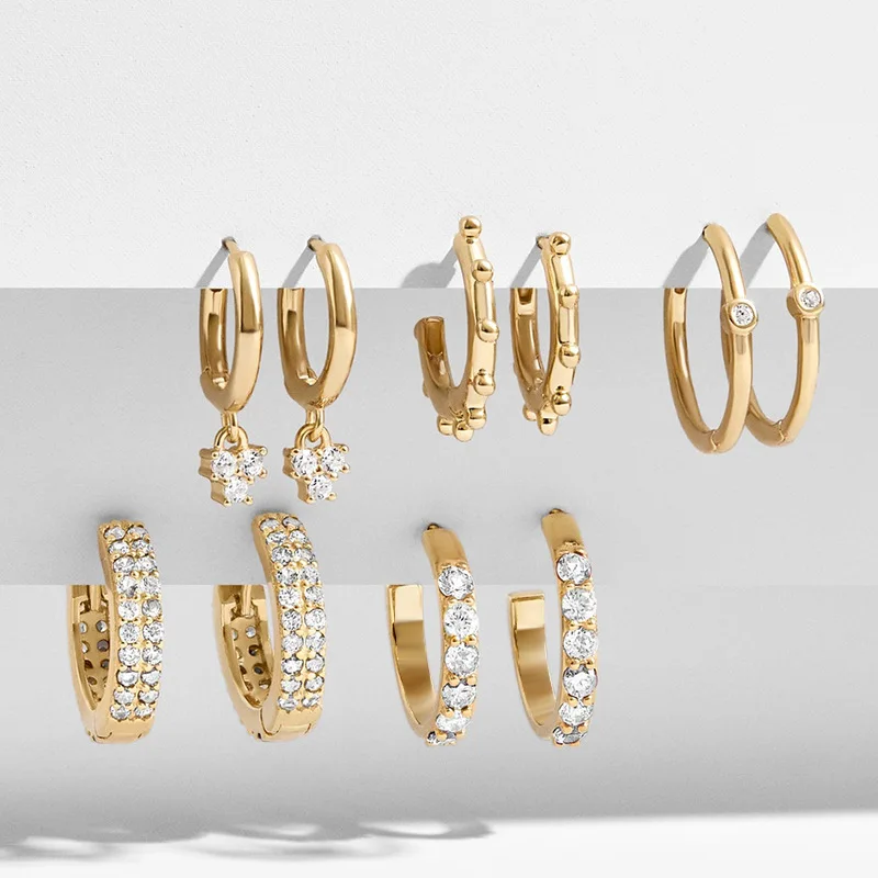 

Luxury 18k Chunky Gold Plated Womens Drop Cubic Zircon Long Big Rhinestone Brass Earring Set Geometric Huggie Hoop Earrings//, Siver,steel corol, gold, rose gold,customized