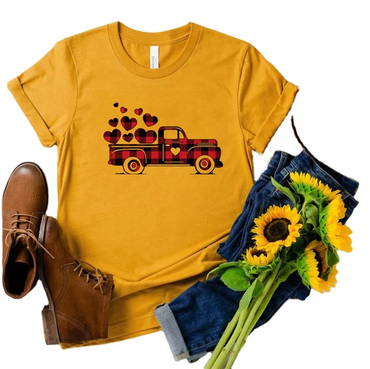 

2020 Funny Cute Truck Cartoons Printing Casual Short Sleeve O-neck Women's T-shirt Summer