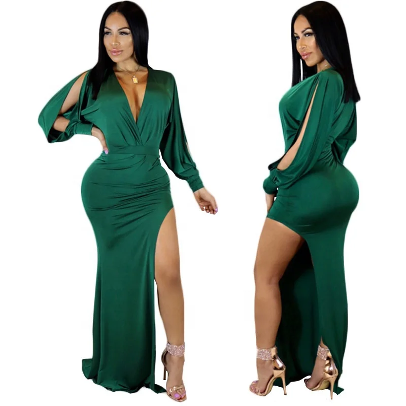 

B62808A New 2020 European and American women's dress sexy v-neck irregular nightclub dress