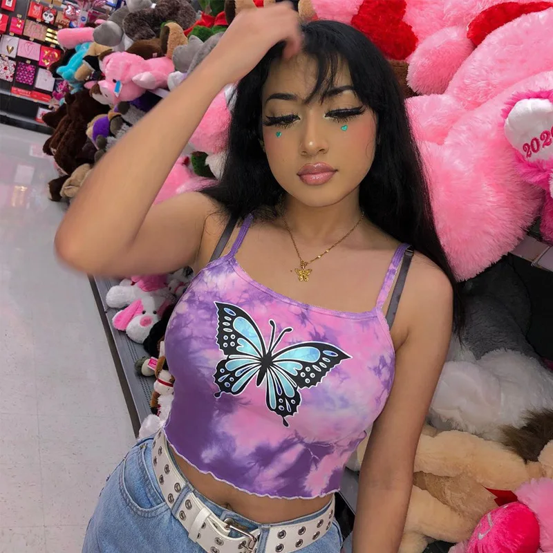 

Supply Ladies Butterfly Printed Sexy Crop Top Vest For Women