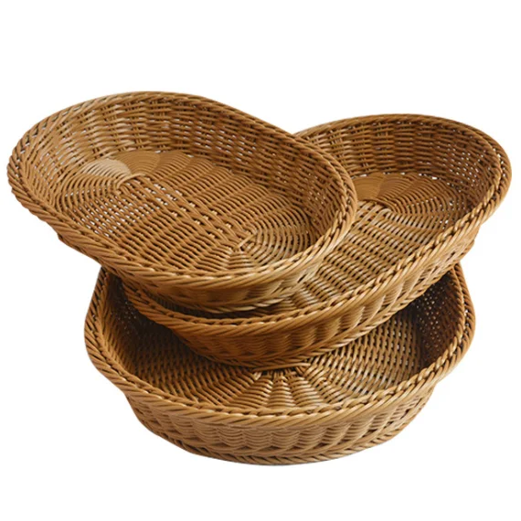 

Hand-woven oval rattan-like fruit drain storage basket, Natural color