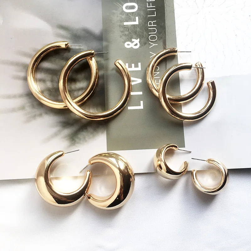 

Street Style CC Chunky Silver Small Big Hoop For Women Punk Metal Gold Circle Earrings, Gold, silver