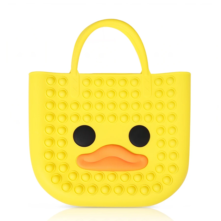 

2021 Newest Style Stress Reliever Yellow Duck Silicone Push Bubble Sensory Handbag Fidget Bag, Yellow,rainbow,camouflage