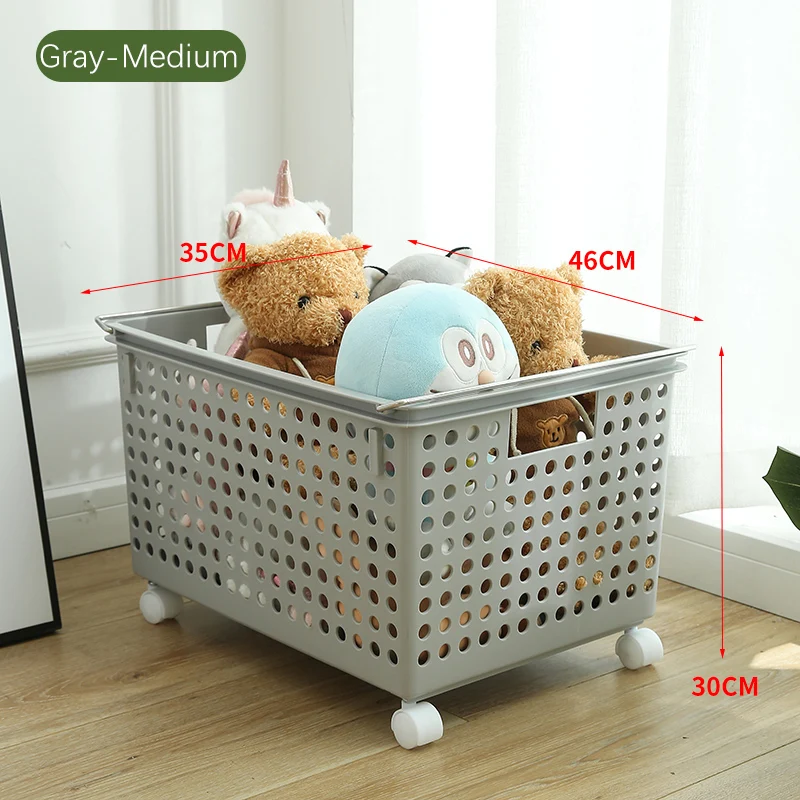 

home kitchen office multifunctional sundries container fashionable plastic storage basket with weels and Stainless steel handle
