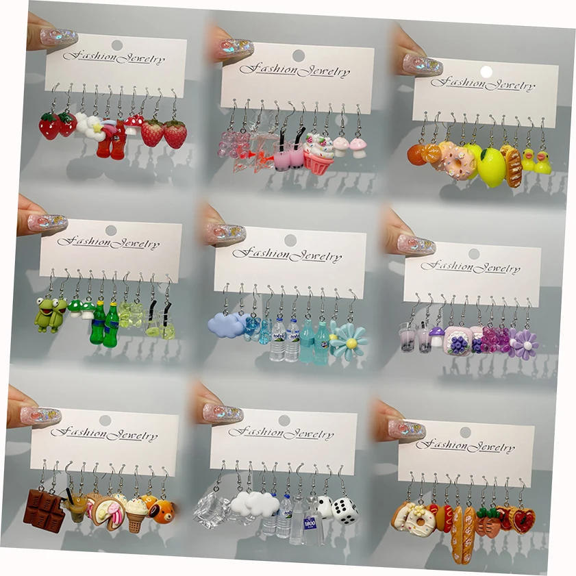 

Summer Colorful Acrylic Cute Cartoon Fruit Food Funny and Personalized Animal Earrings Jewelry Set For Women