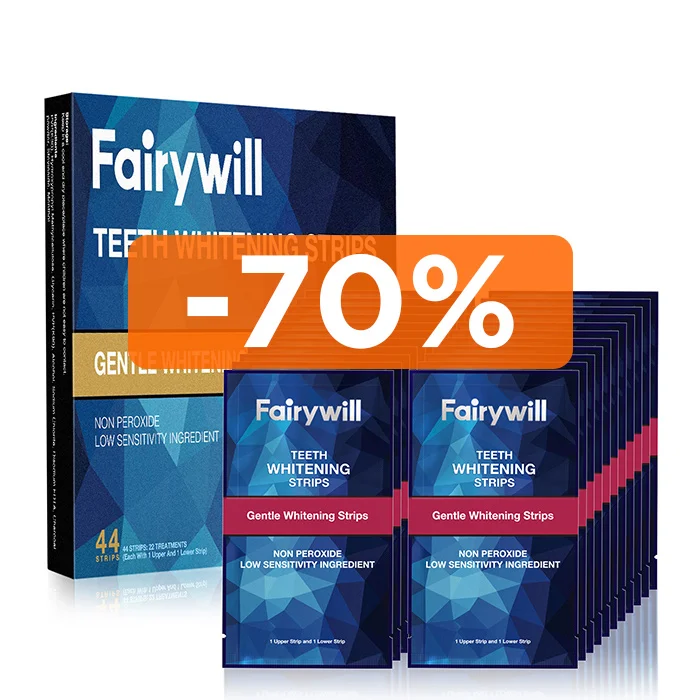

Fairywill FW 353 44PCS in 22 Pouches Phthalimido Peroxyhexanoic Acid Non Hydrogen Peroxid PAP Teeth Whitening Strips Kit, White