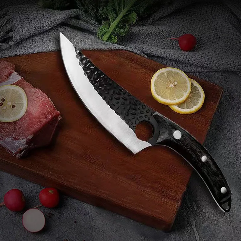 

hot sale High Carbon Steel Fillet Vegetable Pakka Wood Handle Meat Cleaver slaughter knife Forged Boning Knife with Sheath