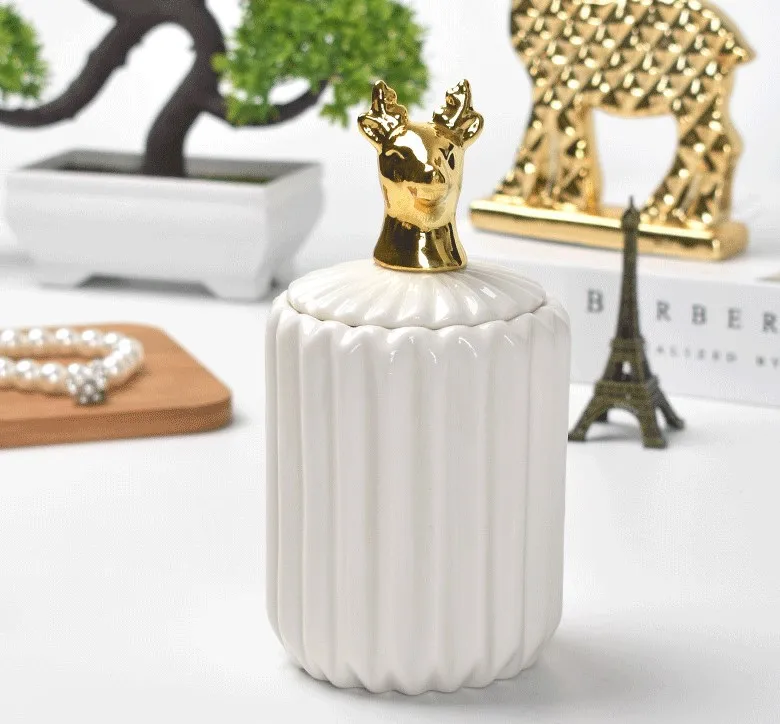 

Nordic Creative Ceramic Craft Electroplating Home Decoration Sealed Jar Wedding Gift Storage Box Accept OEM