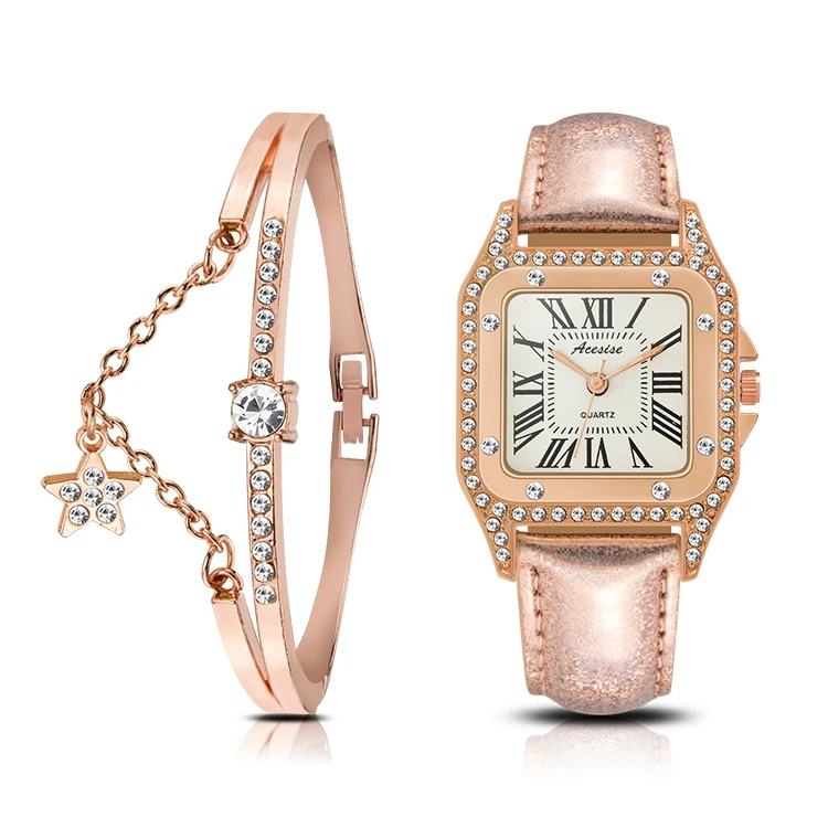 

Women Luxury Bracelet Set Watches Ladies Casual Leather Strap Diamond Watches Women Quartz Wristwatches