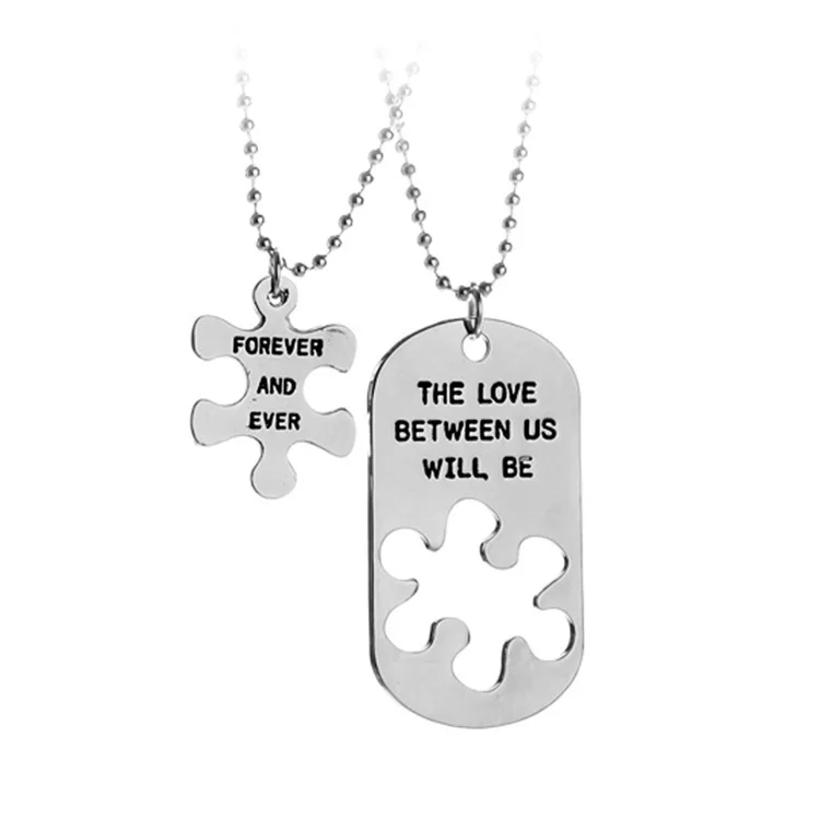 

Pendant Necklace Women Men Fashion Jewelry Valentine Day Gift the Love Between Us Stitching Couple Necklaces, Picture shows