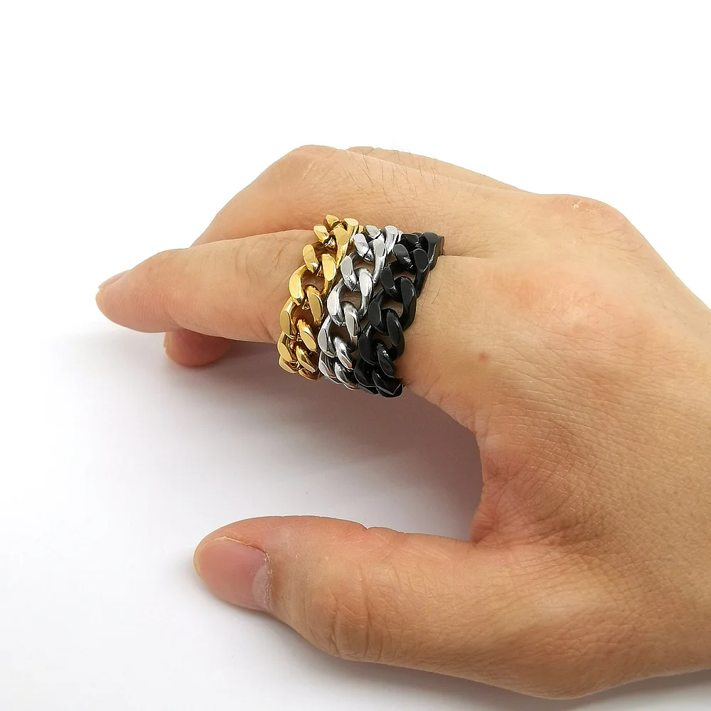 

INS Solid Gold Plated Chain Link Rings Stainless Steel Cuban Link Ring, Micro Chain Link Rings for men and women 2020