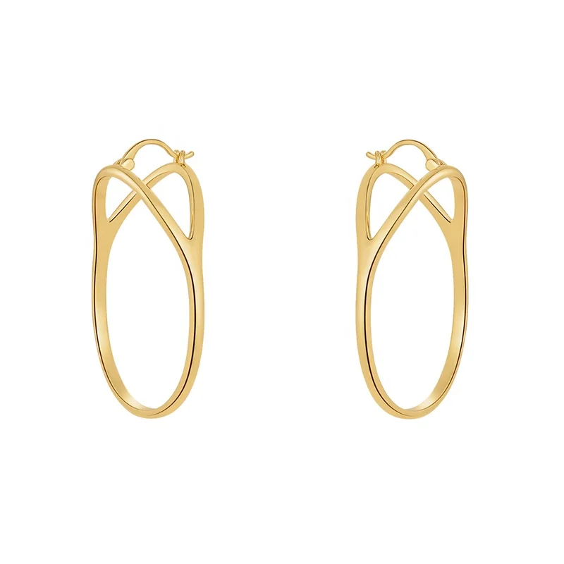 

Original Design 18K Gold Plated Brass Jewelry Big Hoop Earrings Line Oval For Women Party Punk Earrings E221442