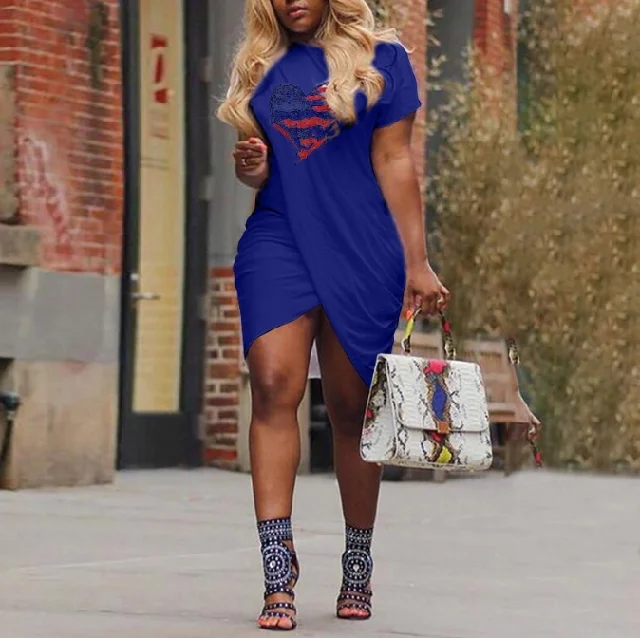 

Hot Sale New Plus Size Love Print Cross Short Sleeve Dress, Picture color