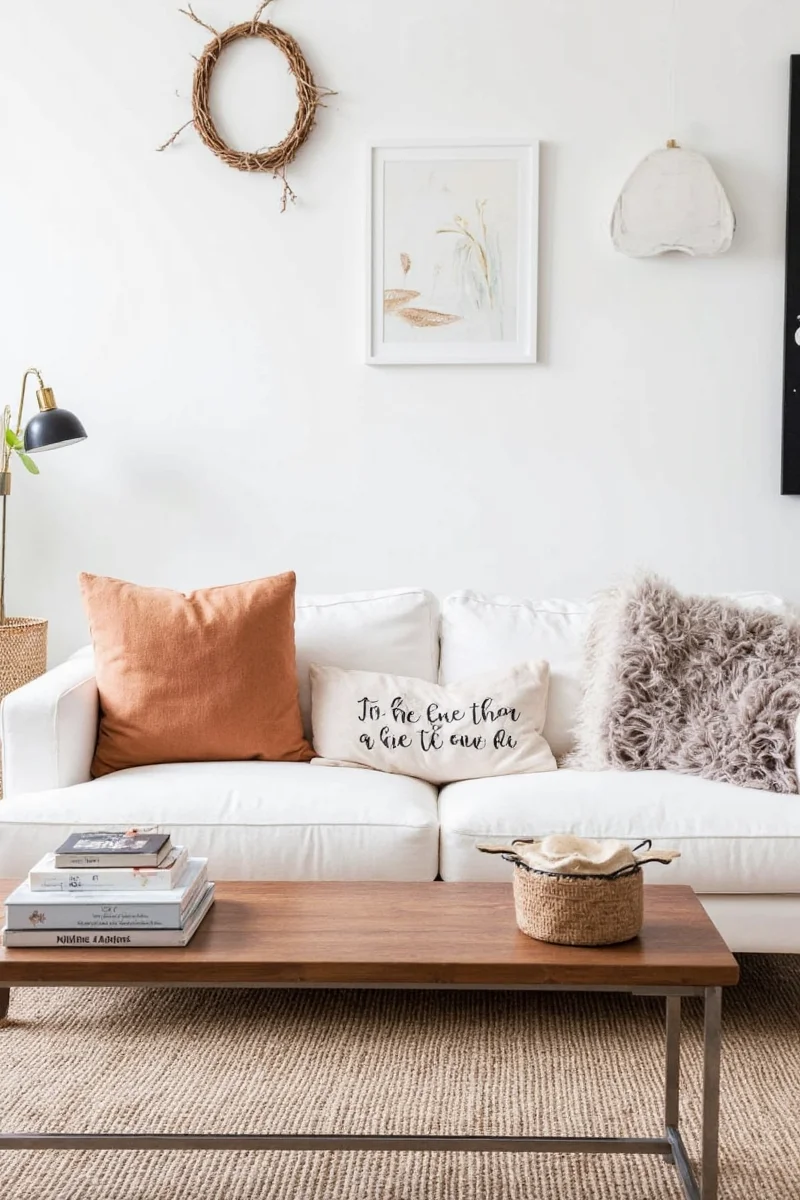 White couch with linen pillows