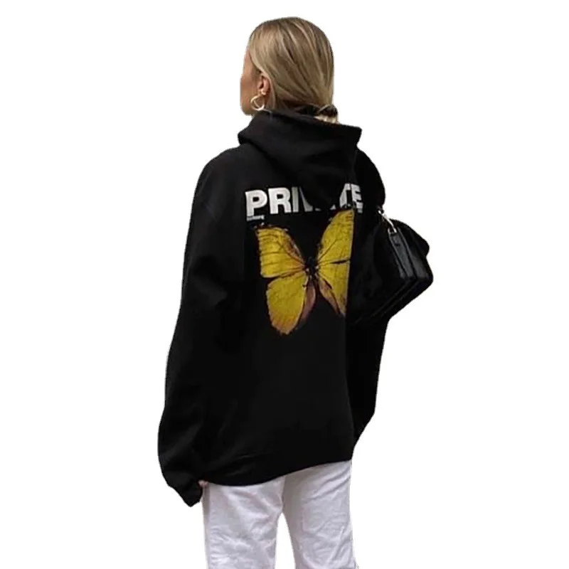 

New autumn/Winter 2021 butterfly print vintage hoodie long sleeves unisex custom embroidered hoodie pullover sweatshirt, Picture color