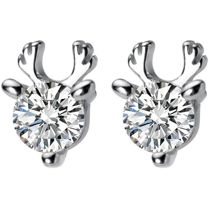 

925 silver valentines day 2022 antlers elk zircon earrings valentines day 2022 Ear Jewelry Accessories, Picture