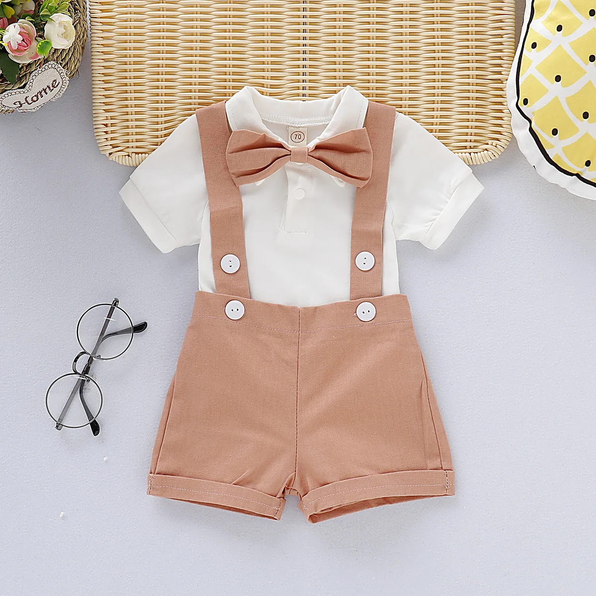 

Hot Sale child jumpsuit boutique set 100% cotton gentleman romper + pants kids baby boy clothing set, As pictures