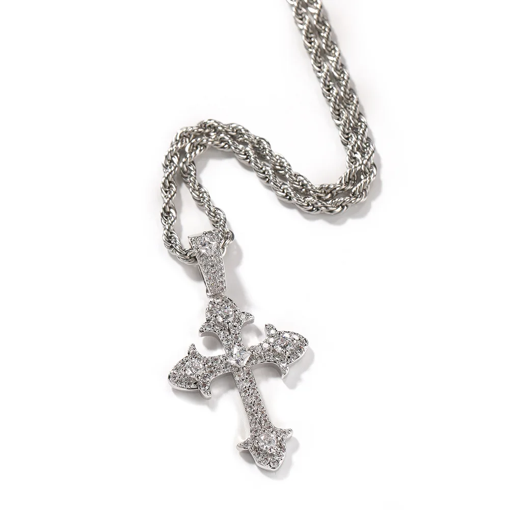 

Hip Hop Gold Plated Cross Pendant Cubic Zirconia Icy Cross Necklace Men Iced Out Full Diamond Cross Pendant