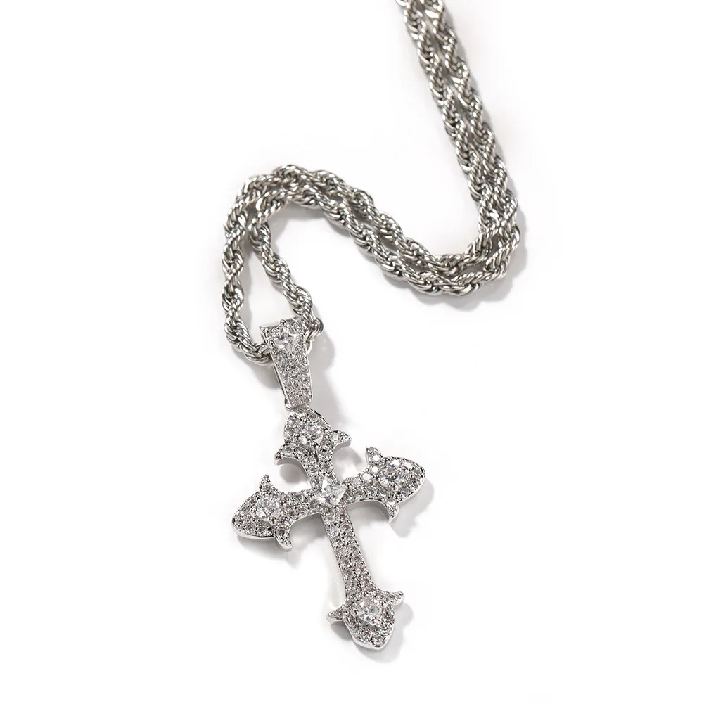 Hip Hop Gold Plated Cross Pendant Cubic Zirconia Icy Cross Necklace Men Iced Out Full Diamond Cross Pendant