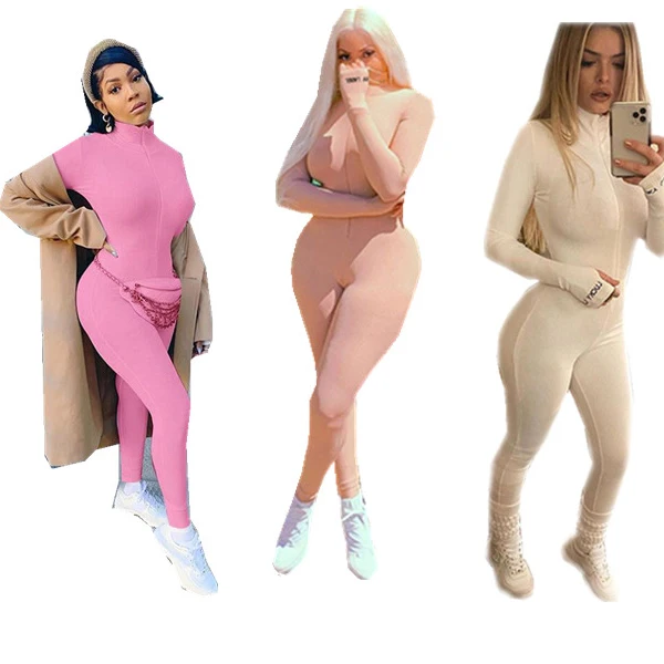 

wholesale Casual pure color Rompers long sleeve women one piece strip jumpsuit, Customized colors