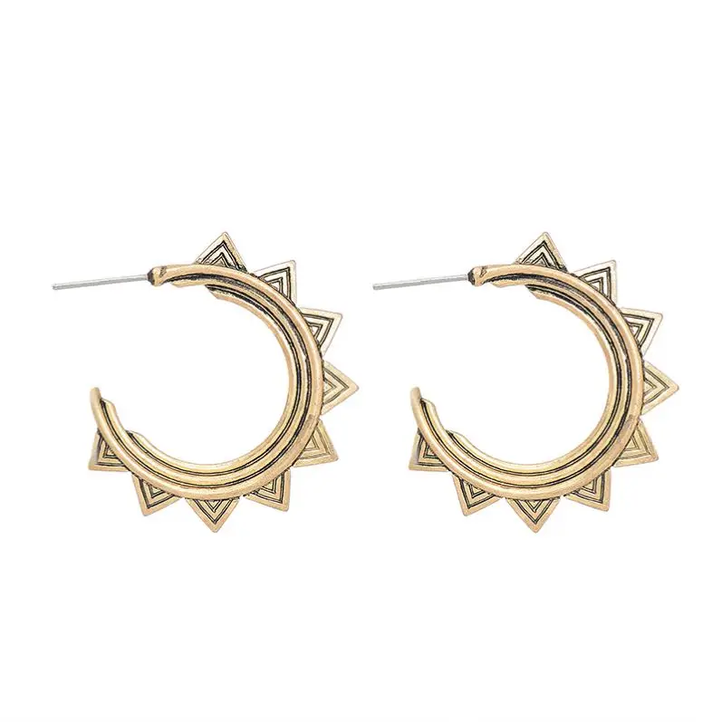 

Open circles boho rock earrings classic women's antique silver & gold colour european sun style earring, Antique gold/ antique silver