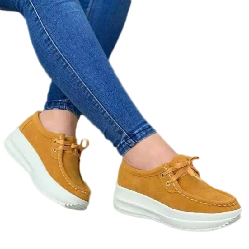 

2021 New Arrival Retro Casual Street Women Sneakers Solid Color Suede Round Toe Platform Cross Straps Ladies Loafers