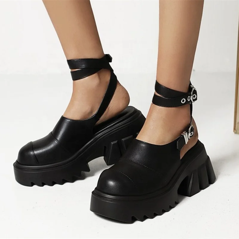 

Soft Comfortable Fashion Women Pumps Shoes Thick Sole Ankle Buckle Strap Open Heel Breathable Shoes Dress Sandal Big Size 43, Black,white