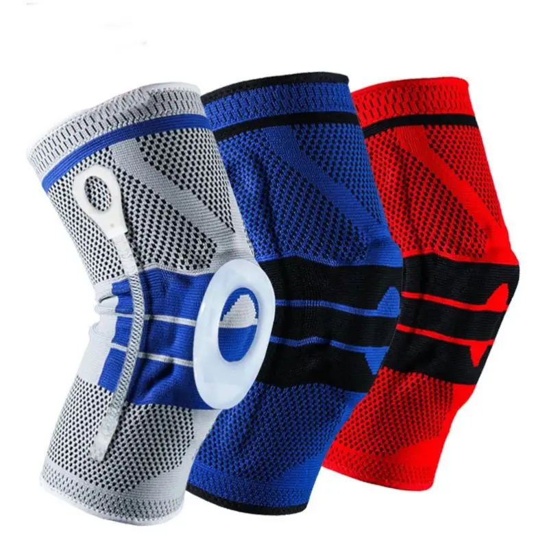 

Silicone Spring Knee Pad Compression Knee Sleeve Support for Basketball Running Sports, Black/blue/red/gray