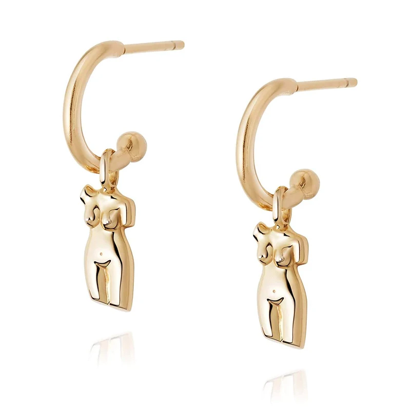 

Gemnel unique sterling silver hoop 18k gold female body human artistic body charm huggie earrings