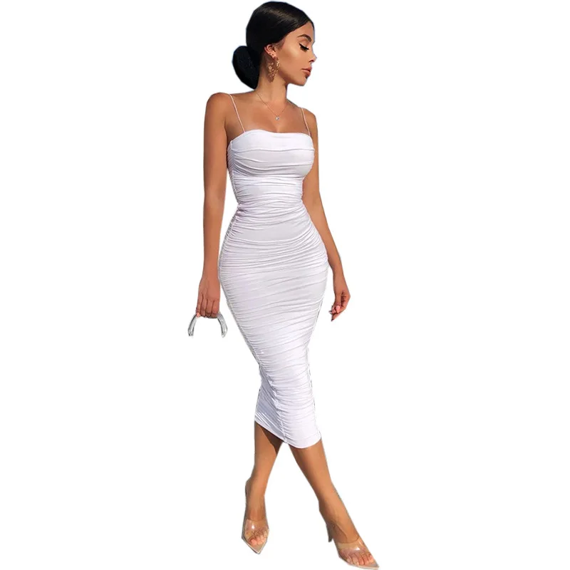 

2020 Wholesale Fashion Dresses Explosion Hot Sale Women's Sexy Long Skirt Pleated Sling Dress