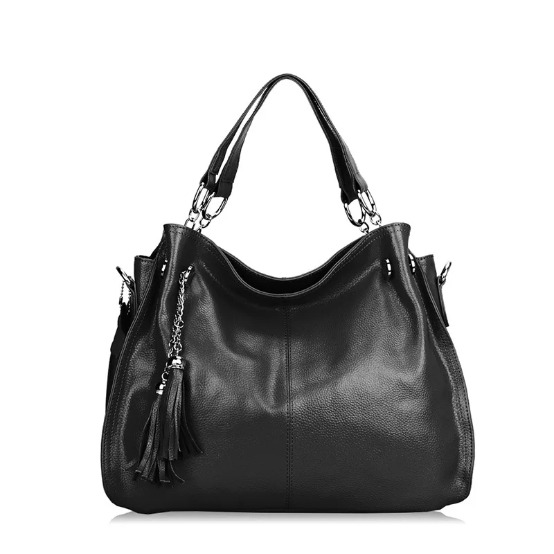 

Wholesale New Design Genuine Leather Cowhide Vegan Leather Handbags Women's Leisure Tassel Bag Tote Shoulder Hobo Bags, Coffee