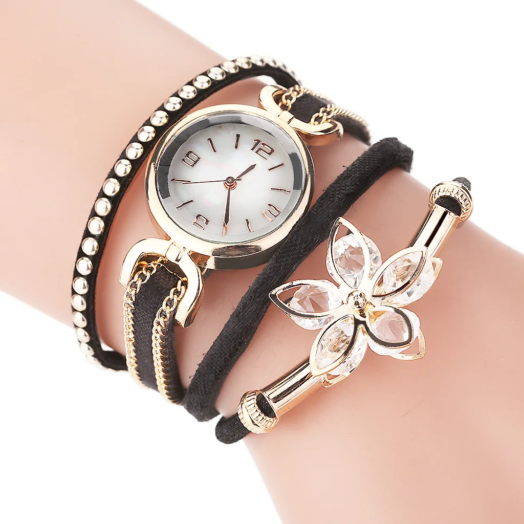 

Fashion Women Rhinestone Leather Bracelets Wrap Lady Wrist Watch Women Cheap Watch LNW400