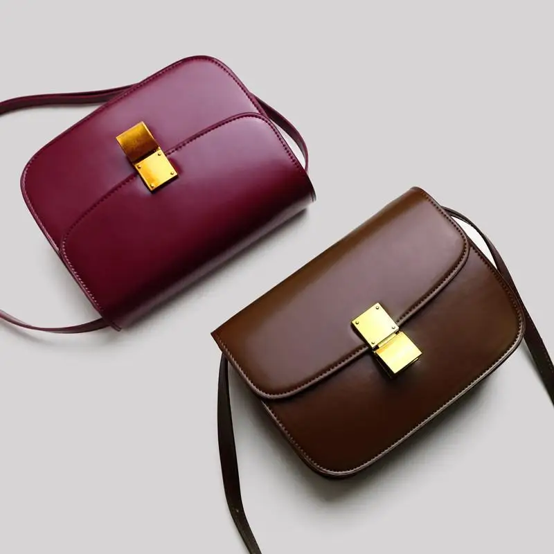 

The Latest Korean Style Sling Handbags Leather Genuine Real Leather Women Messenger Square Bag