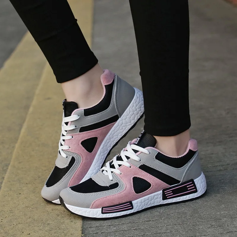 

Walking running sneakers new fashion women's sport casual shoes platform flat slip-on comfortable, Pink/black