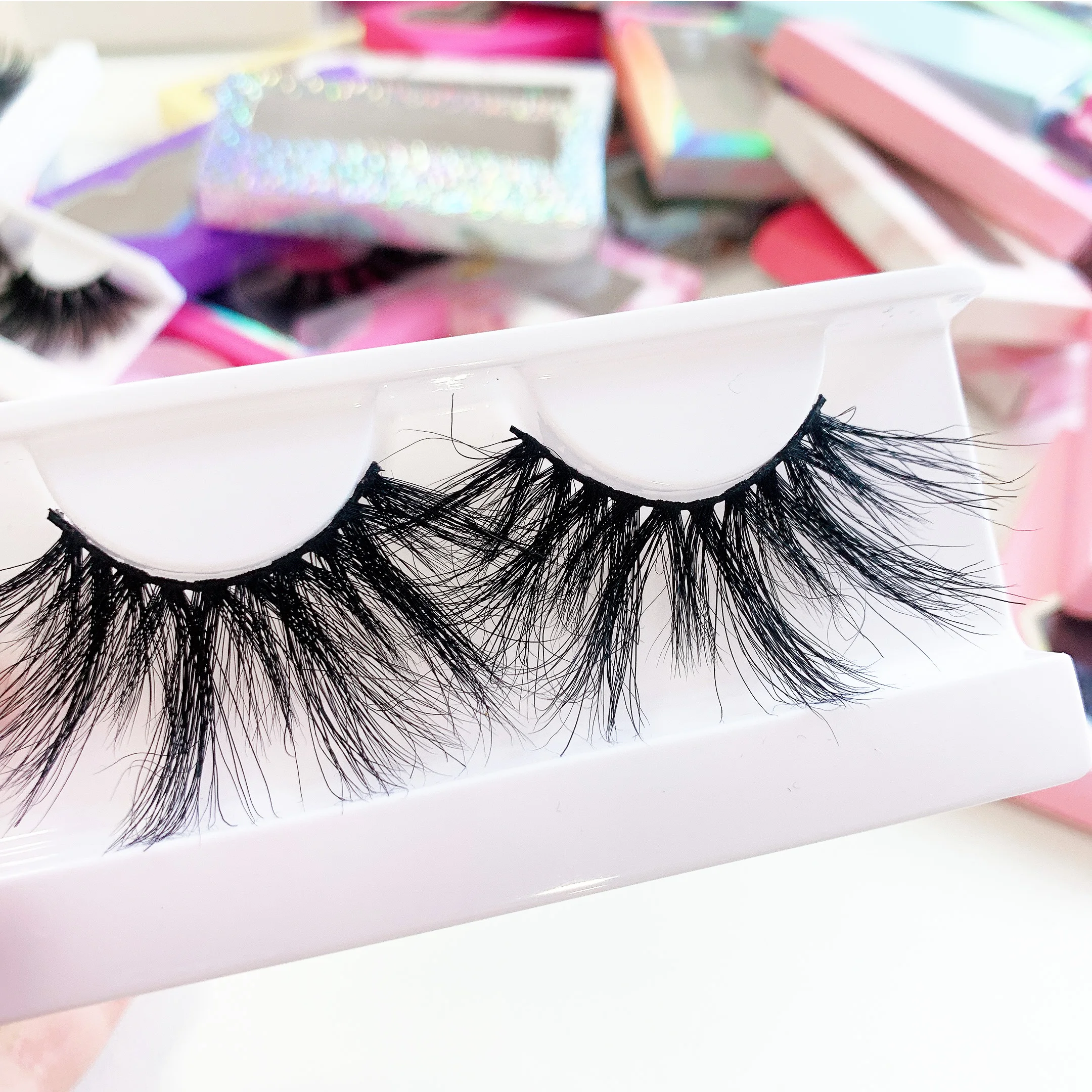 

Wholesale custom lashbox packaging 3d full strip mink lashes dramatic mink eyelashes vendors 20mm mink eyelash, Black color