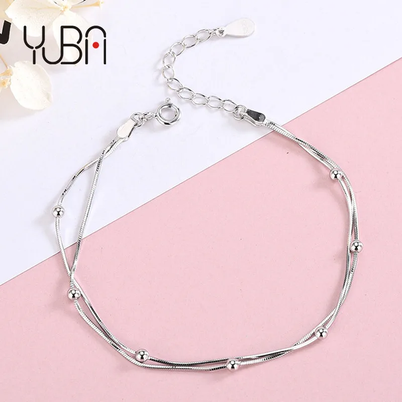 

Simple Fashion Silver Tone Snake Interval Beads Bracelet Smooth Snake Bone Bead Ball Charms Bracelets For Women