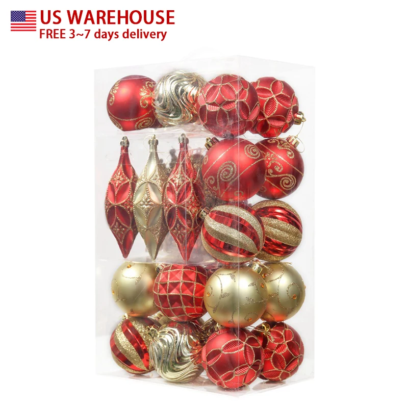 

EAGLEGIFTS Amazon top sale 40pcs red and gold Christmas tree ornament value pack