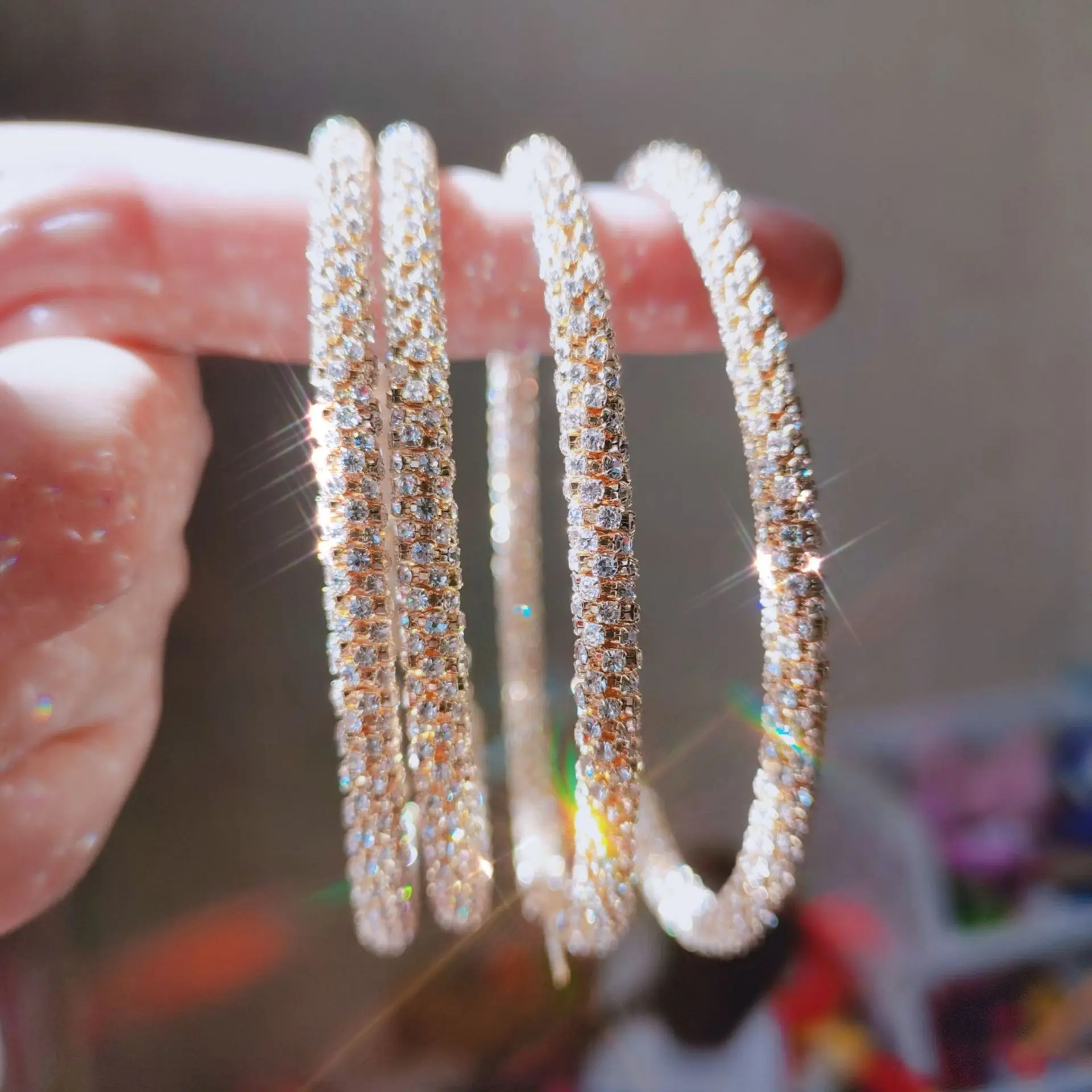 

Fashion Jewelry Crystal Big Hoop Earrings Women Shiny Round Drop Earring, Gold,silver