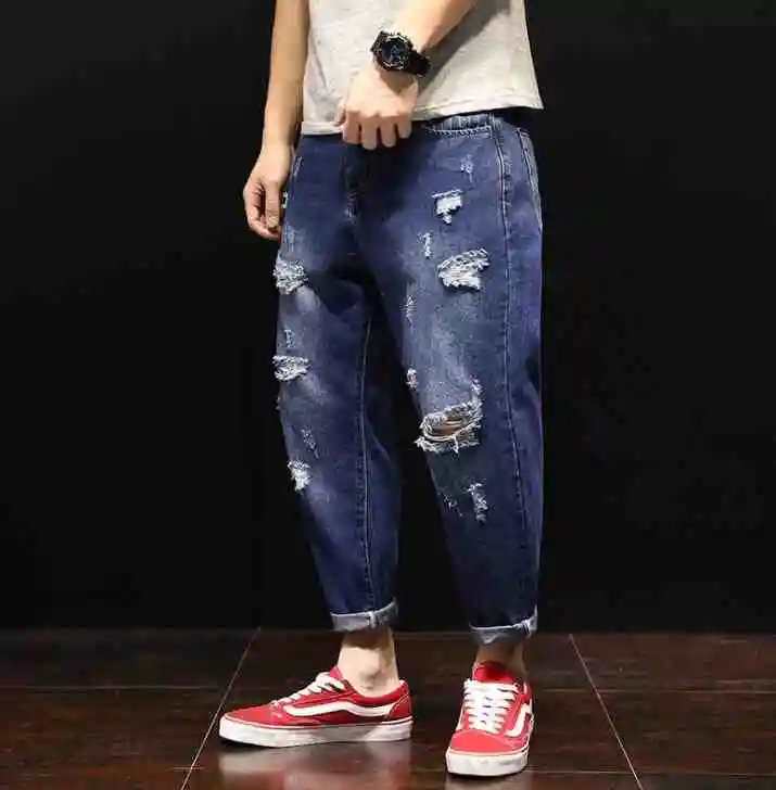 Jeans Men Summer New Old Hole Harem Pants Japanese Nine Points Pants Loose Large Size Harlan Brand Buy New Men Fashion Casual Jeans Pants Male Slim Skinny Jeans Male Simple Jeans Men S