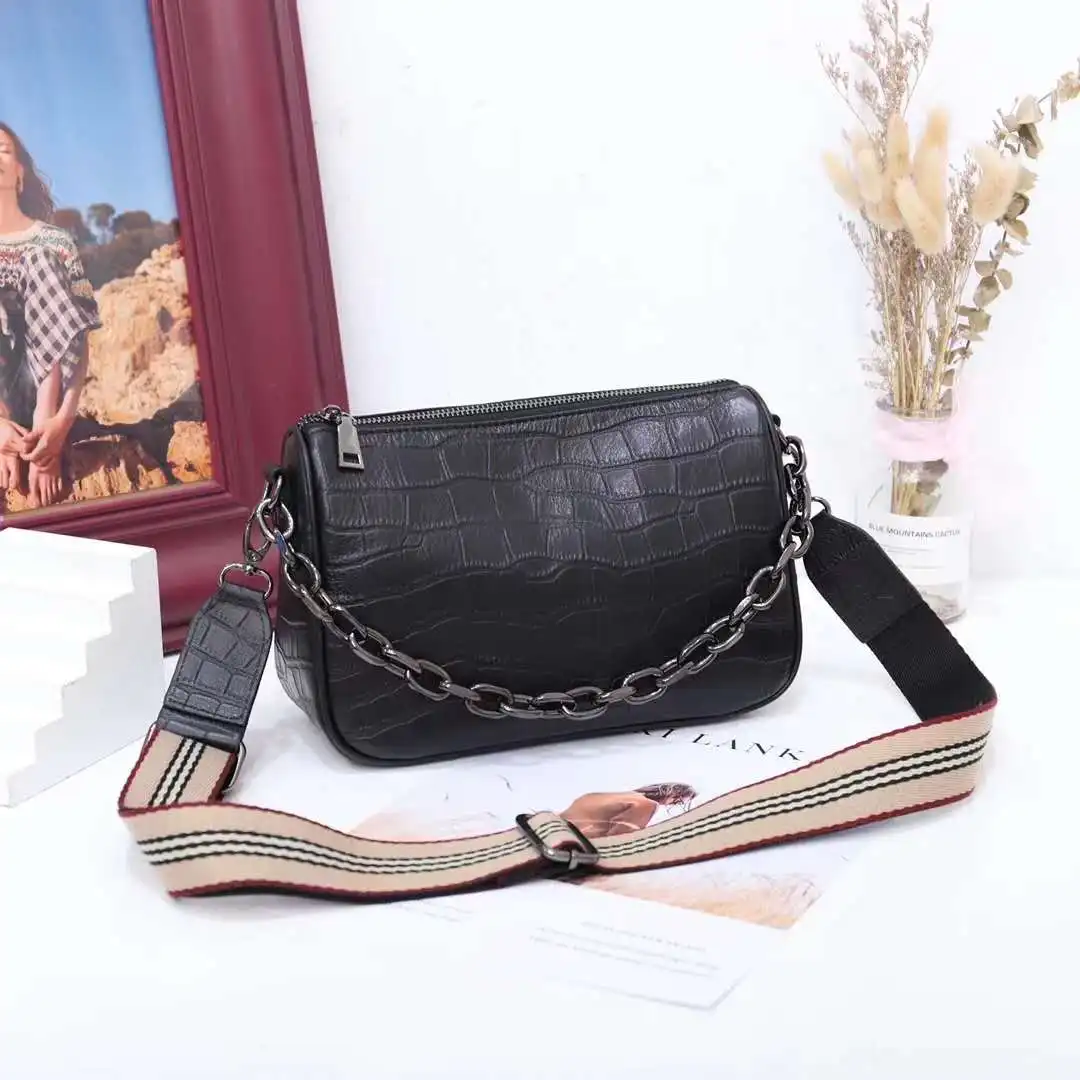 

crocodile leather sling bag women latest bags handbag designer shoulder bag crossbody, Black