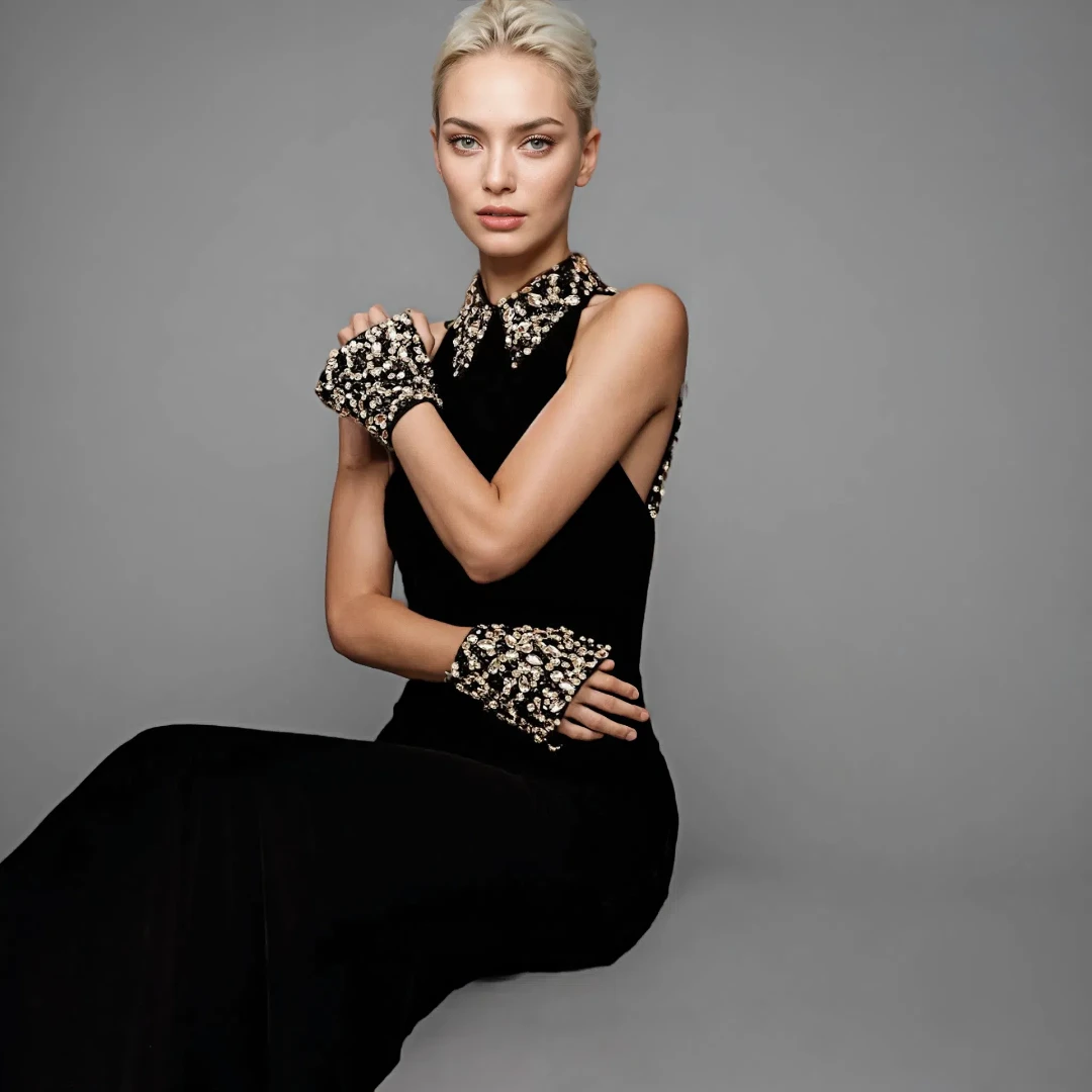 Halter Neck Maxi Dress Rhinestone Detail