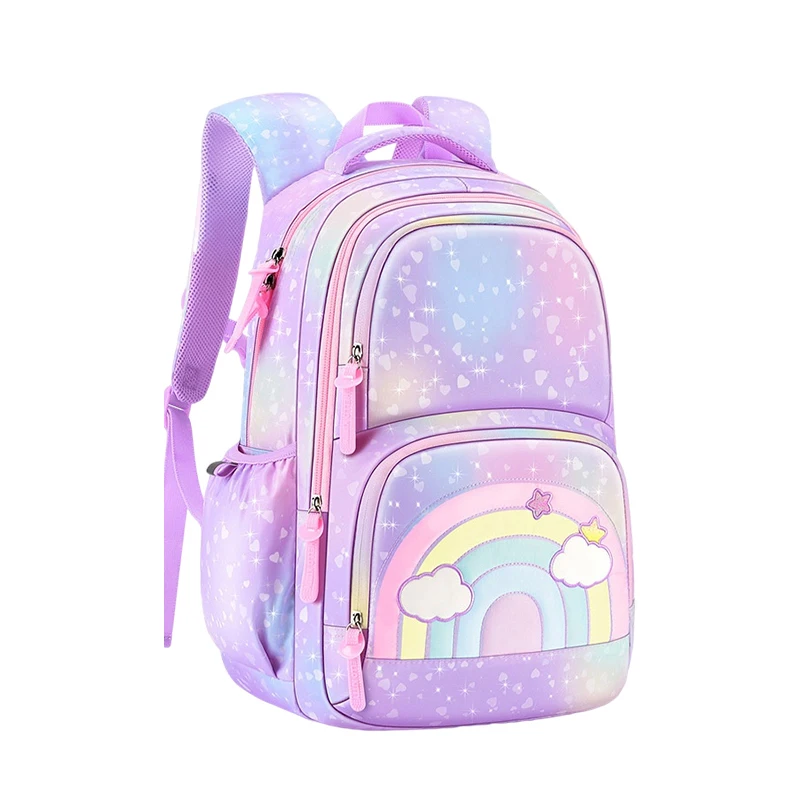 

2021 Wholesale Girls School Cute Rainbow Custom Student Backpack Children Schoolbag, Pink,purple