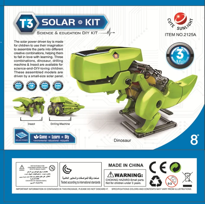 Hot Sale Educational Ecofriendly 3 In 1 Solar Dinosaur Toy Kits Stem