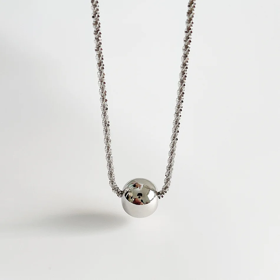 

VIANRLA 925 sterling silver Sparkle Glitter Margarita Twisted Rock Chain with ball pendant necklace