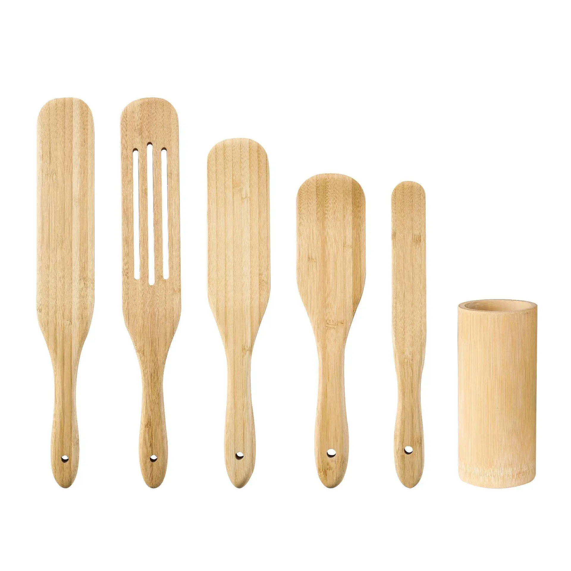 

DiYue Housewares DIY21341 Eco Natural Bamboo 5pcs Spatula Slotted Turner Sets with Holder Kitchen Nonstick Pan Cooking Utensils