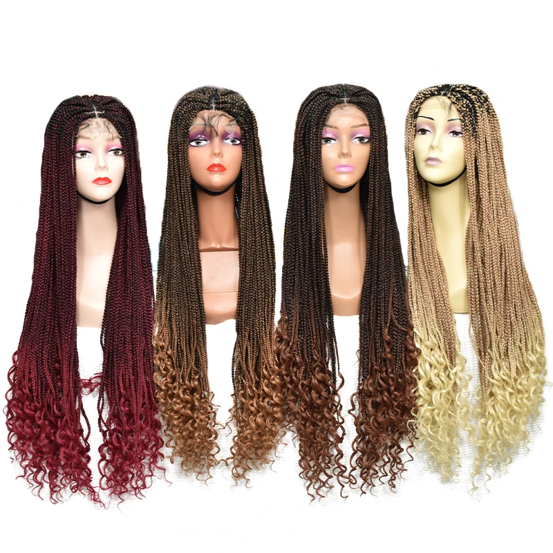 

Ready To Ship Long Length Knotless Braided Wig 4*4 Lace Closure Box Braid Wig
