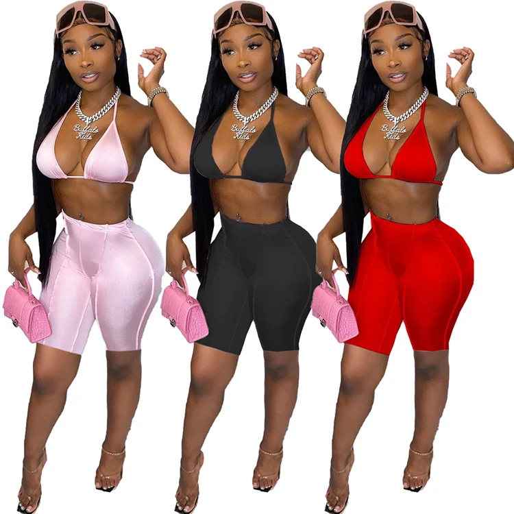 

PQ8650 Sexy Running Shorts Women Corset Top Women 2 Piece Short Set Women 2021